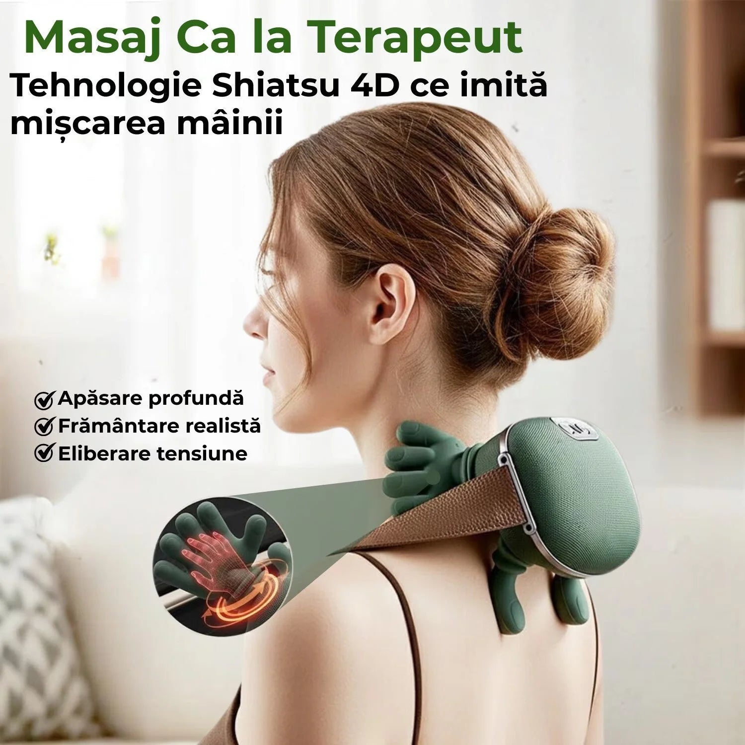Aparat Masaj Cervical Multifunctional, 4D, 3 Intensitati, 2 Trepte Caldura 40/45°C, Wireless, Autonomie 70 min