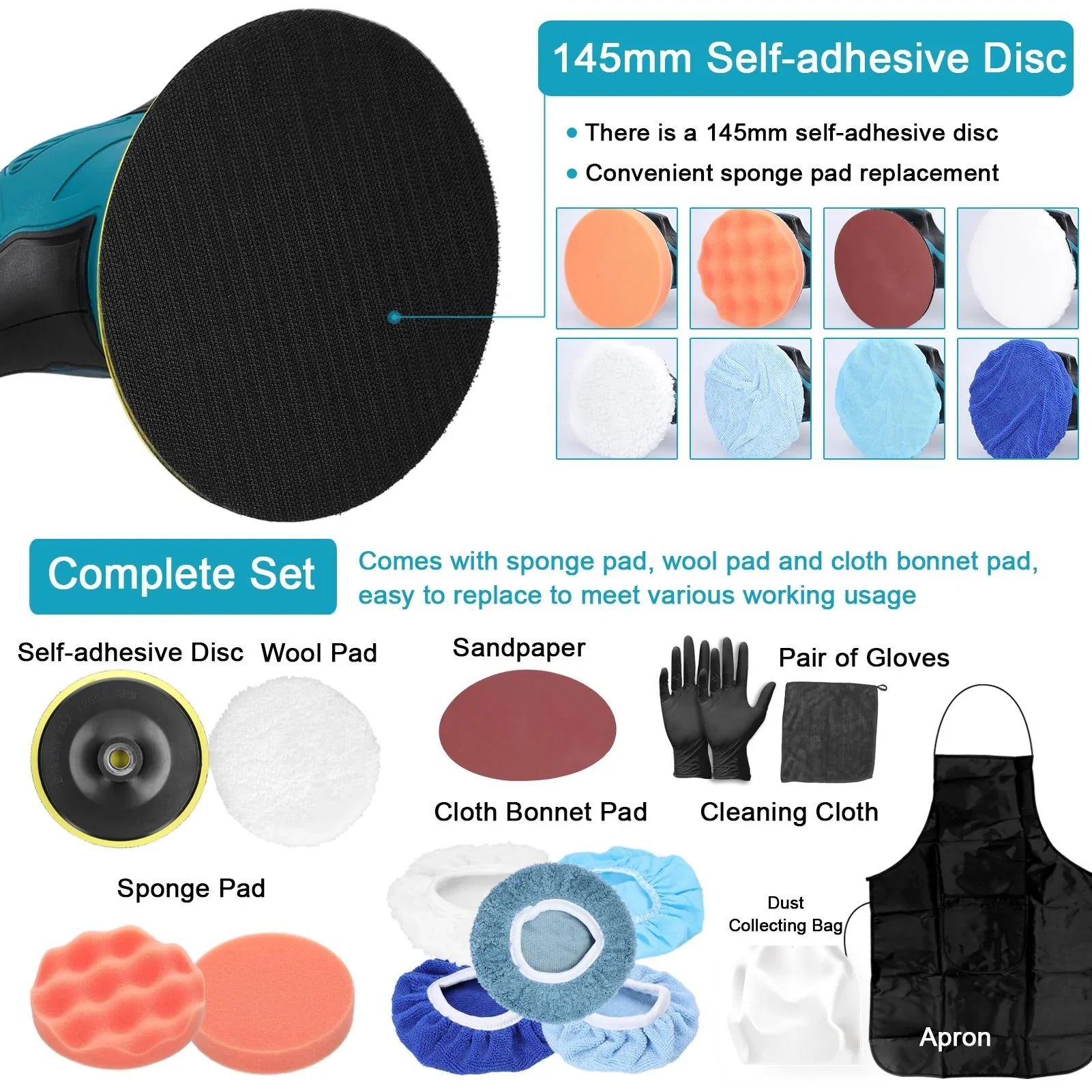 Aparat Polish Auto, 2 Acumulatori 36V, fara fir, portabil, 2500-5000 Rpm, 8 Viteze, Albastru/Negru