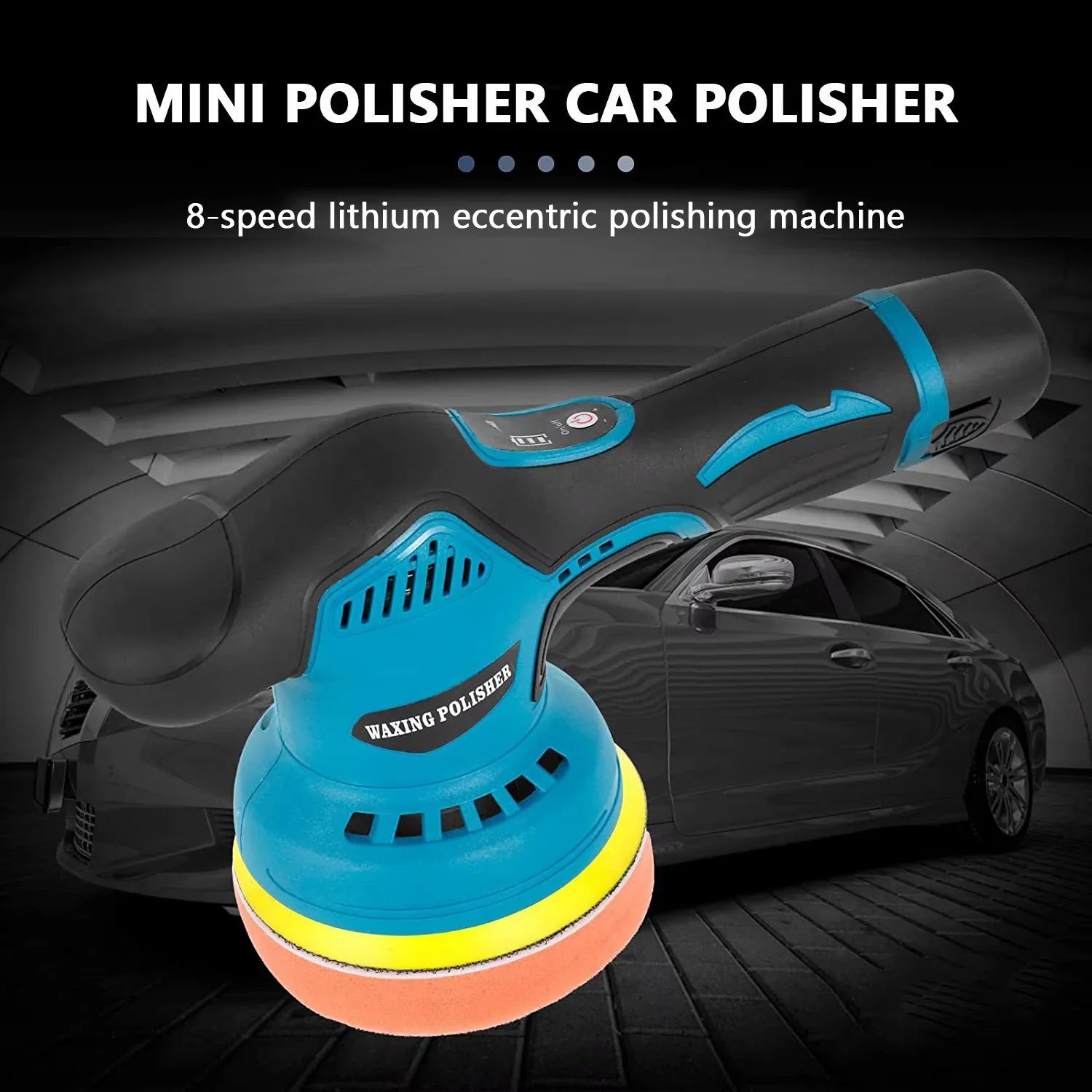 Aparat Polish Auto, 2 Acumulatori 36V, fara fir, portabil, 2500-5000 Rpm, 8 Viteze, Albastru/Negru