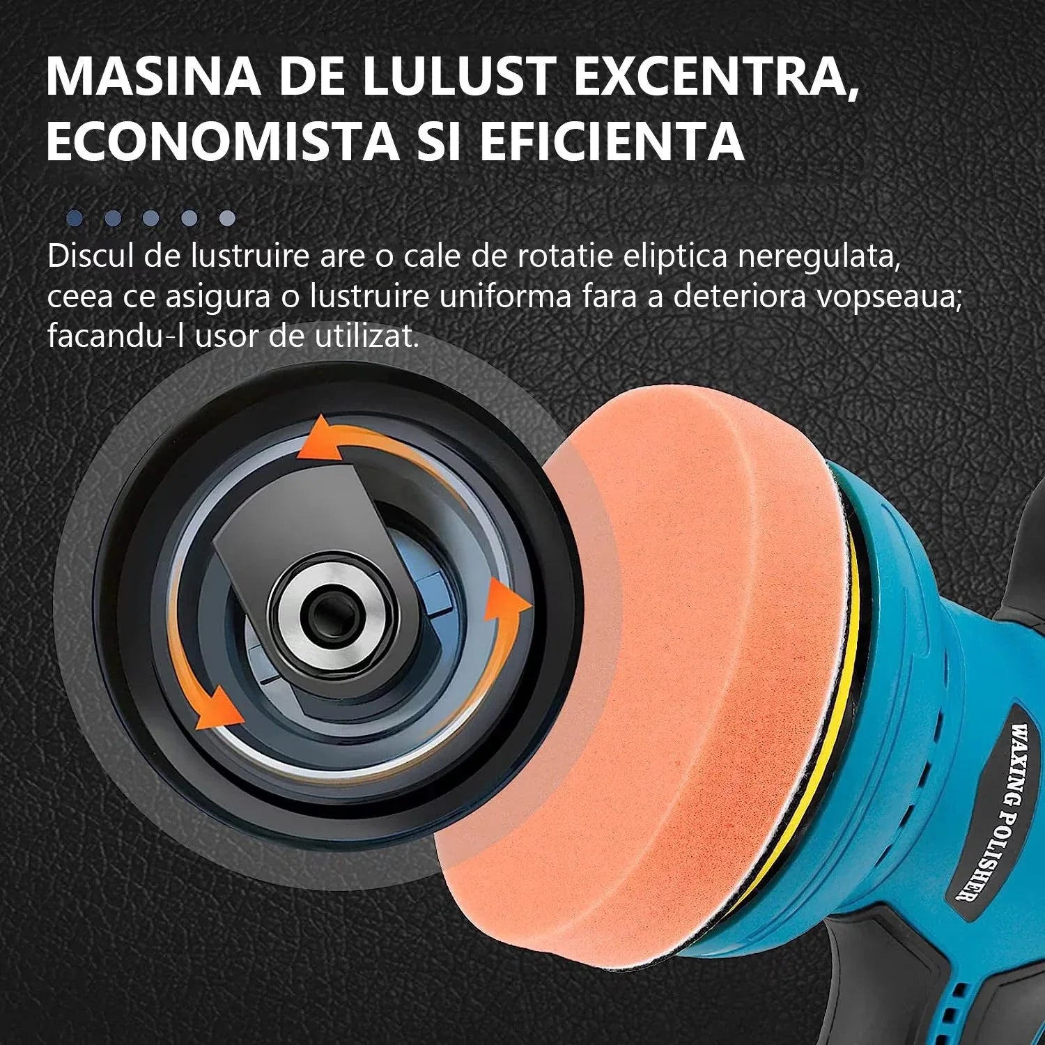 Aparat Polish Auto, 2 Acumulatori 36V, fara fir, portabil, 2500-5000 Rpm, 8 Viteze, Albastru/Negru