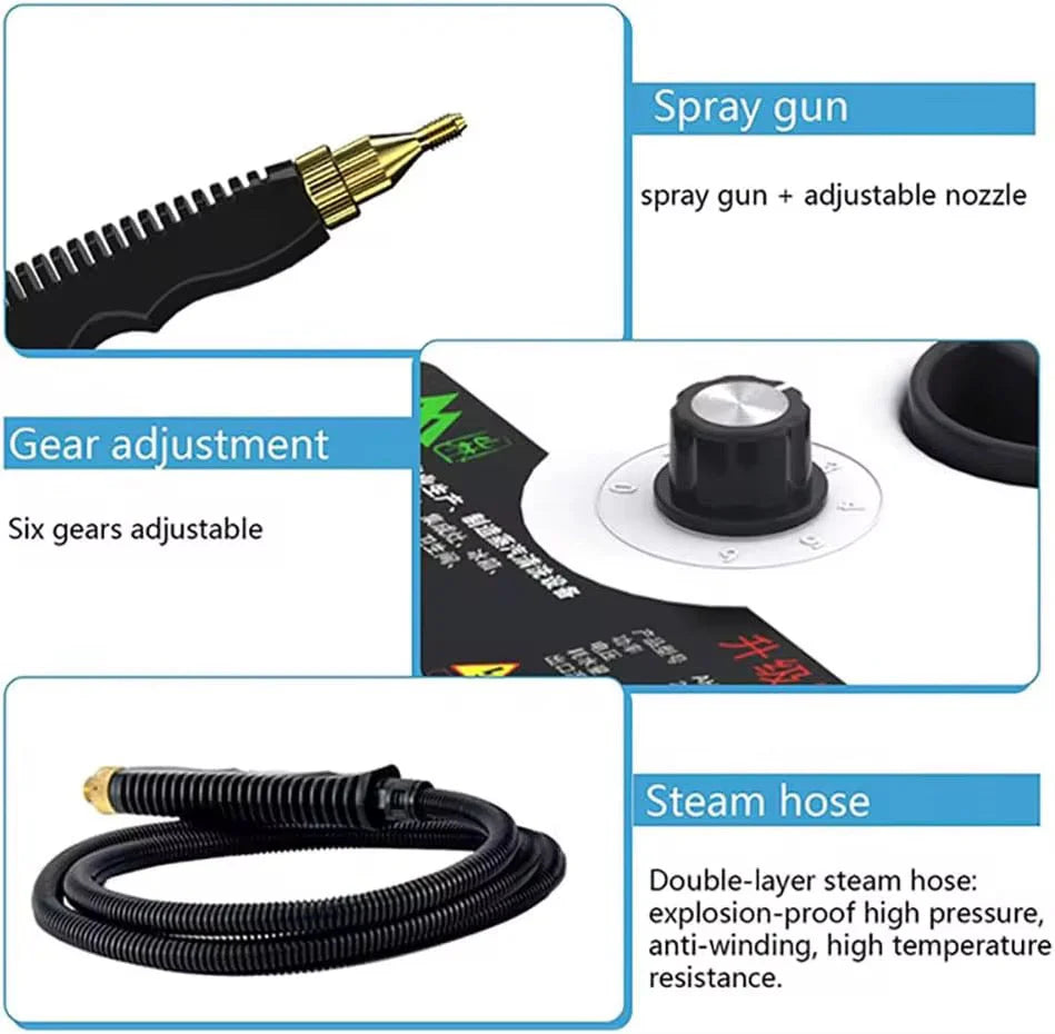 Aparat de curatat cu abur, 4 accesorii incluse, 2500W, alb/negru