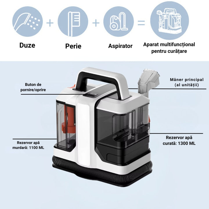 Aspirator Profesional de Curatare prin Injectie-Extractie, Curatator de pete textile, Saltele, Covoare, Tapiserii, Mochete, Podele, 4200W
