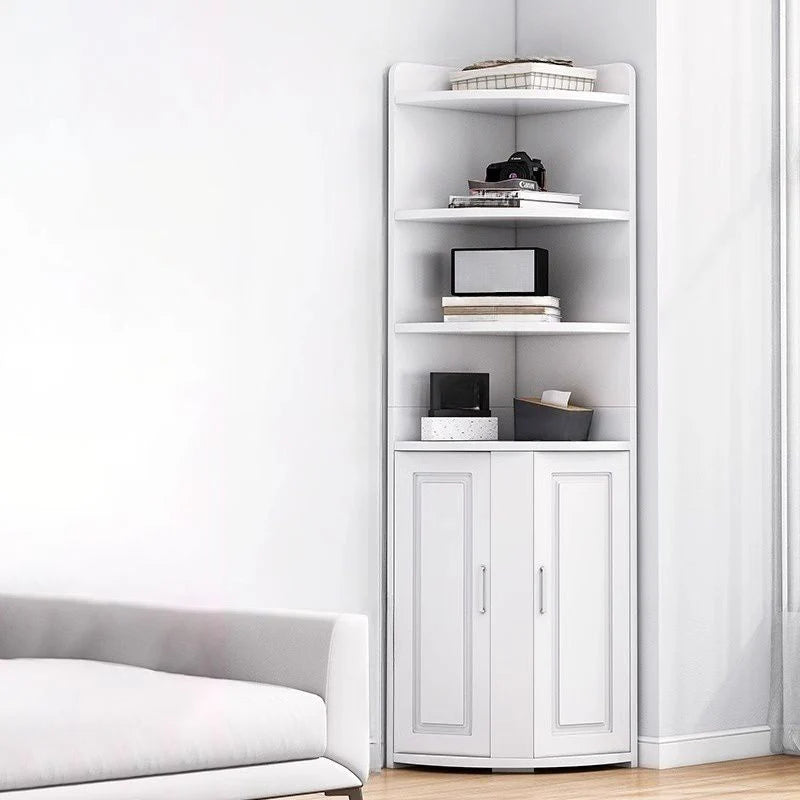 Biblioteca pentru colt cu 4 polite si dulap 2 usi, 180x50x50cm, alb