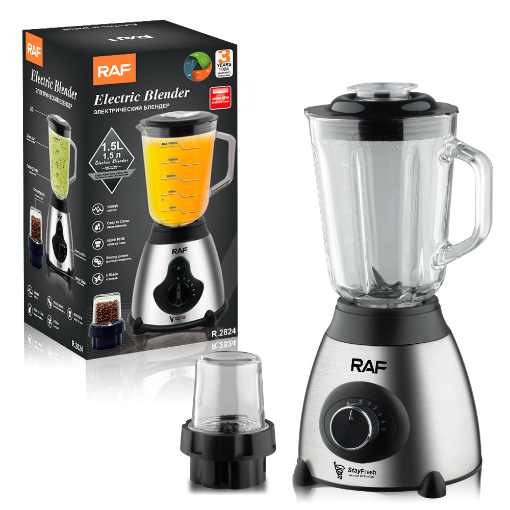 Blender Electric RAF 2 in 1, Bol din Sticla,  cu rasnita de cafea, Capacitate de 1.5L , 1000w
