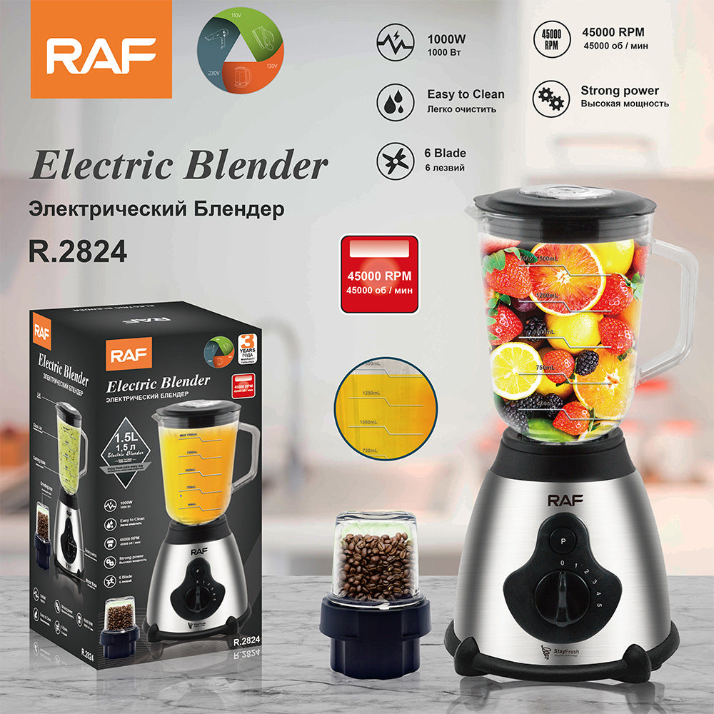 Blender Electric RAF 2 in 1, Bol din Sticla,  cu rasnita de cafea, Capacitate de 1.5L , 1000w