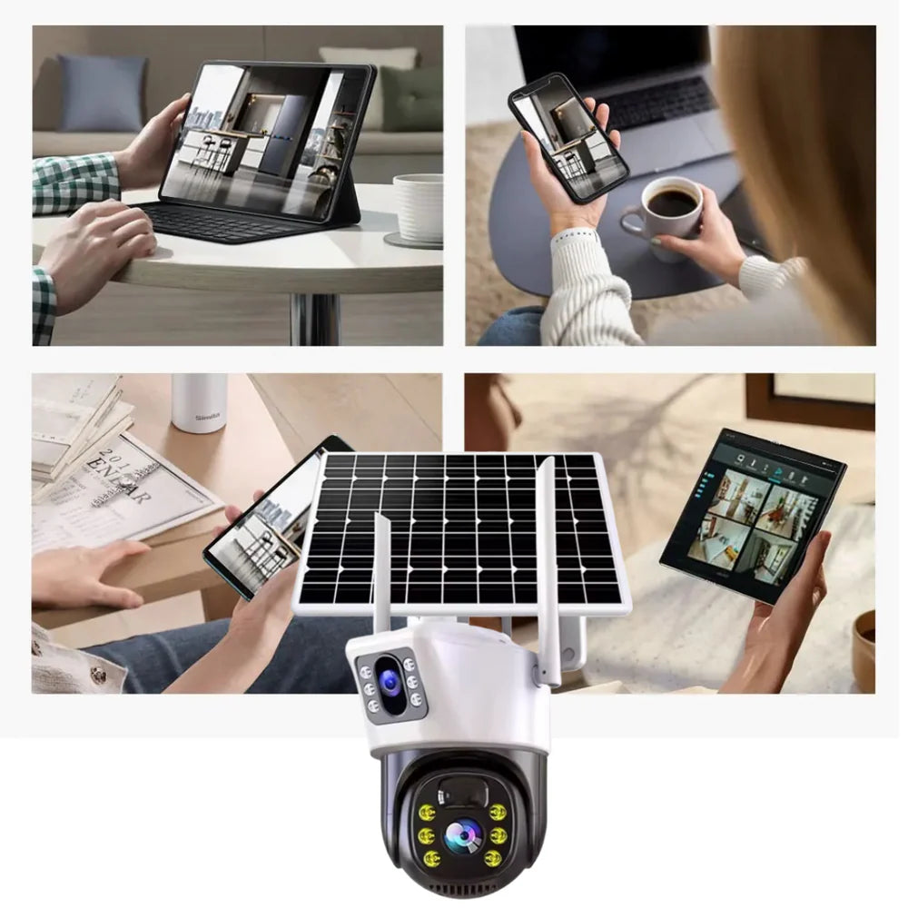 Camera Supraveghere 4G Dubla cu Panou Solar, Ultra HD, Dual Camera 6MP, Incarcare Solara, Rotire Din Aplicatie, Infrarosu, Microfon si Difuzor, Card 32GB Inclus