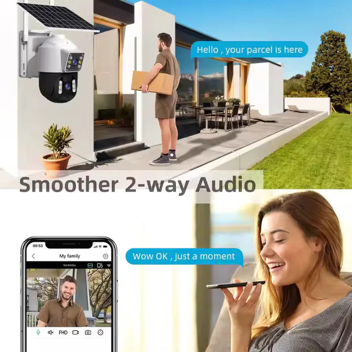 Camera Supraveghere 4G Dubla cu Panou Solar, Ultra HD, Dual Camera 6MP, Incarcare Solara, Rotire Din Aplicatie, Infrarosu, Microfon si Difuzor, Card 32GB Inclus