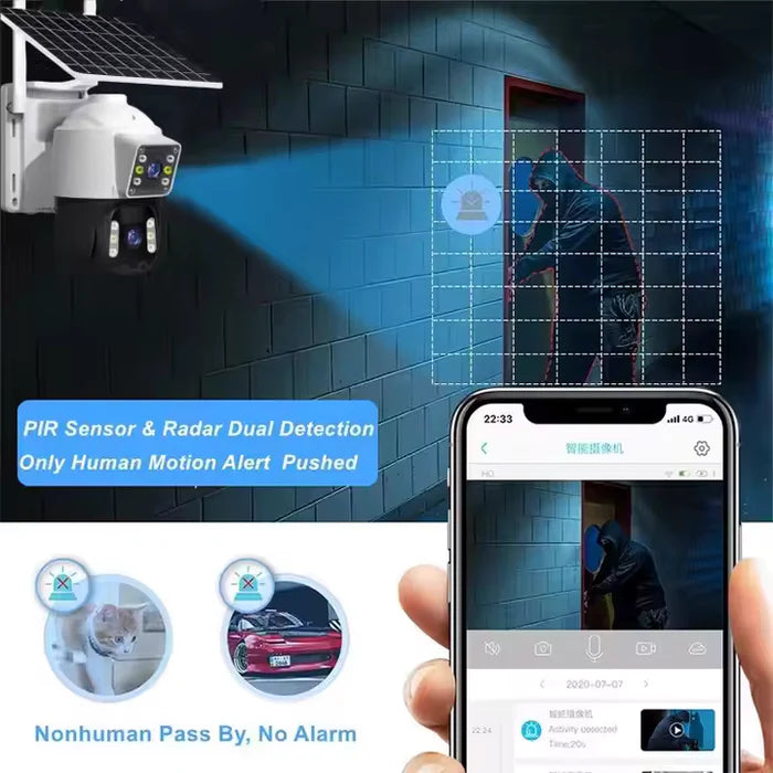 Camera Supraveghere 4G Dubla cu Panou Solar, Ultra HD, Dual Camera 6MP, Incarcare Solara, Rotire Din Aplicatie, Infrarosu, Microfon si Difuzor, Card 32GB Inclus