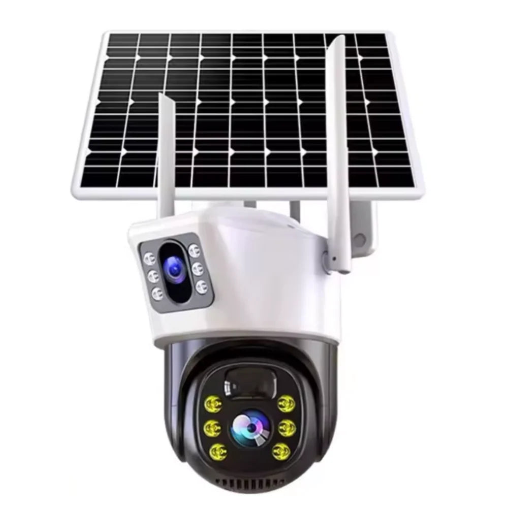 Camera Supraveghere 4G Dubla cu Panou Solar, Ultra HD, Dual Camera 6MP, Incarcare Solara, Rotire Din Aplicatie, Infrarosu, Microfon si Difuzor, Card 32GB Inclus