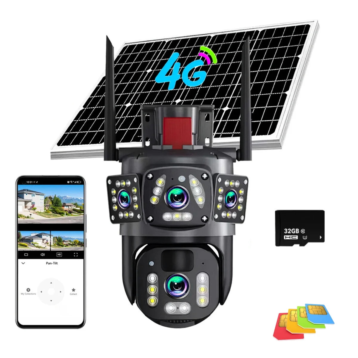 Camera de Supraveghere 4G cu Panou Solar, Lentila Rotativa si Fixa, 6MP Full HD, Detectie Umana AI, Night Vision 30m, Zoom 10X