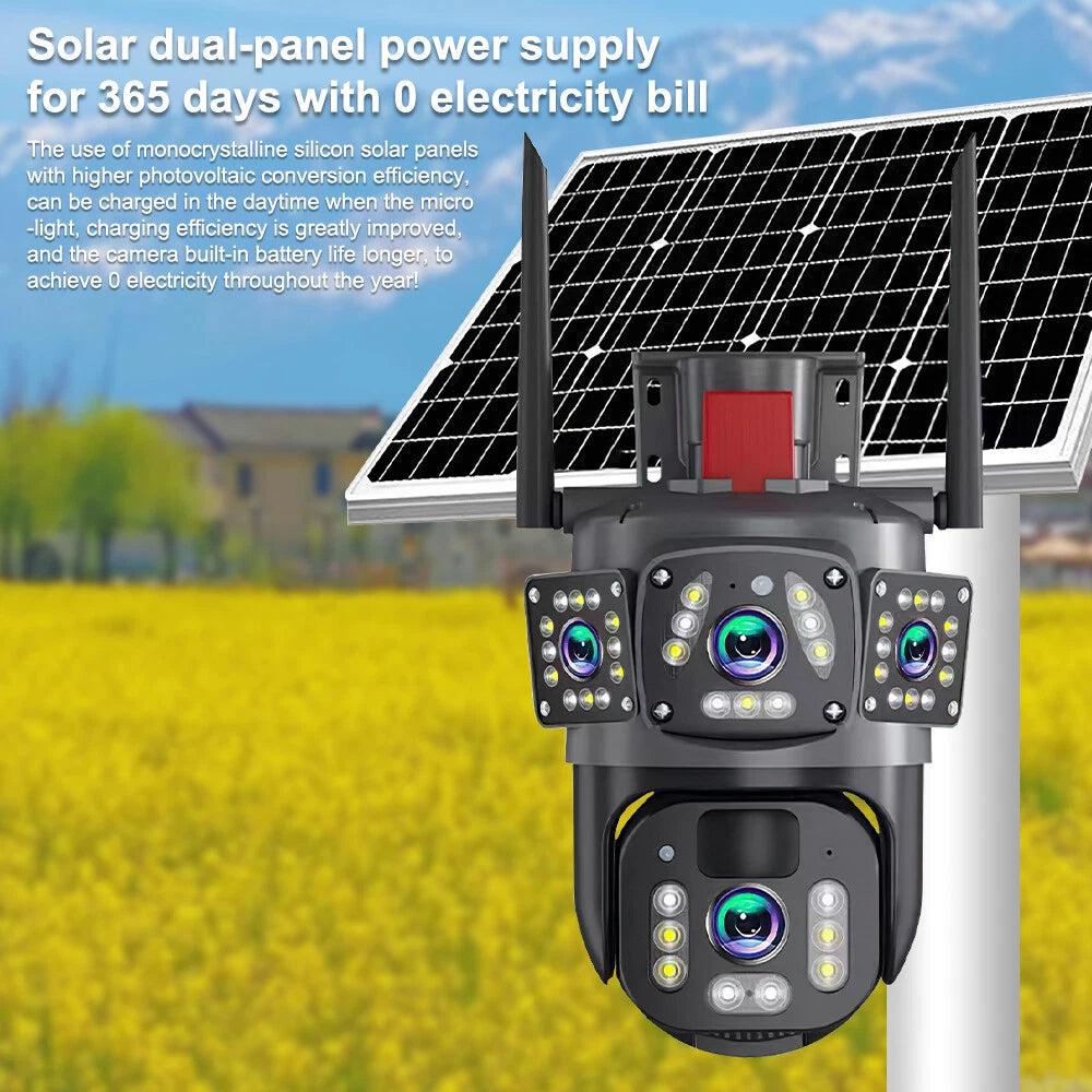 Camera de Supraveghere 4G cu Panou Solar, Lentila Rotativa si Fixa, 6MP Full HD, Detectie Umana AI, Night Vision 30m, Zoom 10X