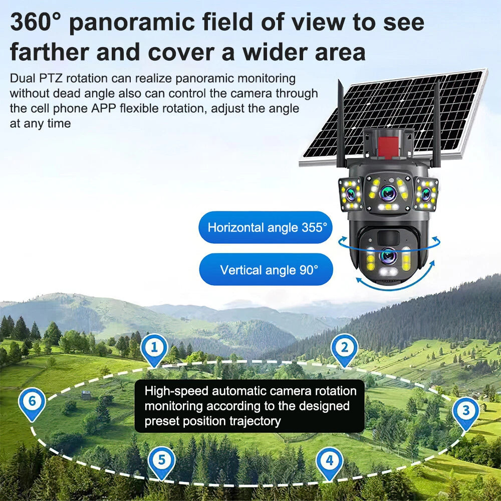 Camera de Supraveghere 4G cu Panou Solar, Lentila Rotativa si Fixa, 6MP Full HD, Detectie Umana AI, Night Vision 30m, Zoom 10X