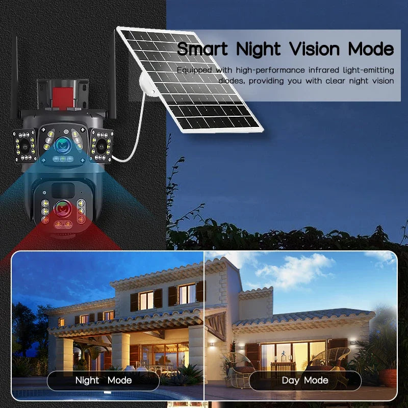 Camera de Supraveghere 4G cu Panou Solar, Lentila Rotativa si Fixa, 6MP Full HD, Detectie Umana AI, Night Vision 30m, Zoom 10X