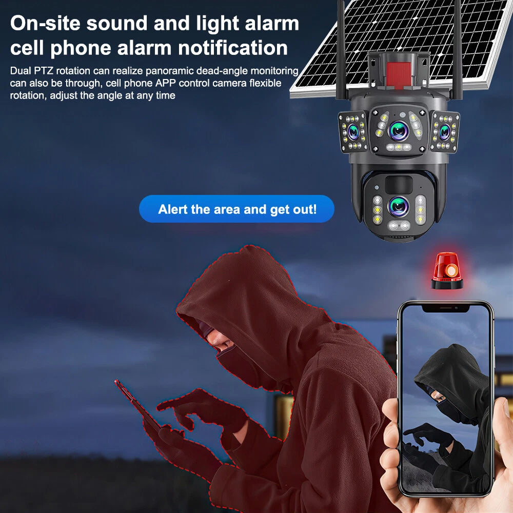 Camera de Supraveghere 4G cu Panou Solar, Lentila Rotativa si Fixa, 6MP Full HD, Detectie Umana AI, Night Vision 30m, Zoom 10X