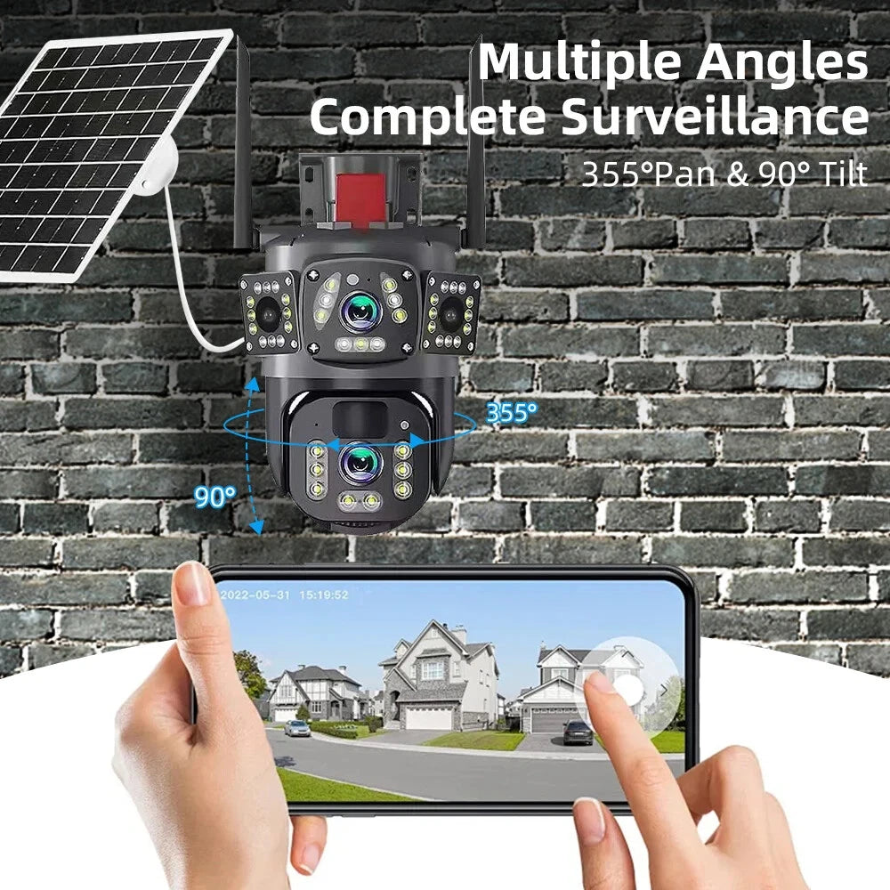 Camera de Supraveghere 4G cu Panou Solar, Lentila Rotativa si Fixa, 6MP Full HD, Detectie Umana AI, Night Vision 30m, Zoom 10X