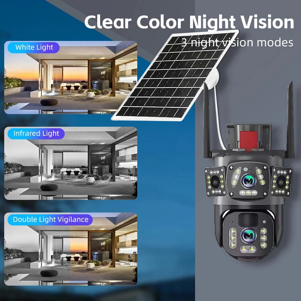 Camera de Supraveghere 4G cu Panou Solar, Lentila Rotativa si Fixa, 6MP Full HD, Detectie Umana AI, Night Vision 30m, Zoom 10X