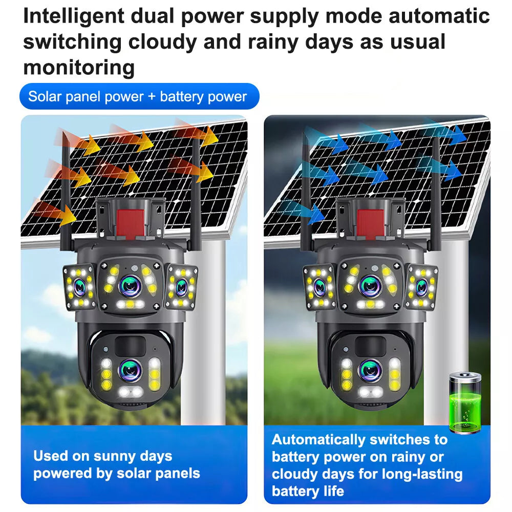 Camera de Supraveghere 4G cu Panou Solar, Lentila Rotativa si Fixa, 6MP Full HD, Detectie Umana AI, Night Vision 30m, Zoom 10X