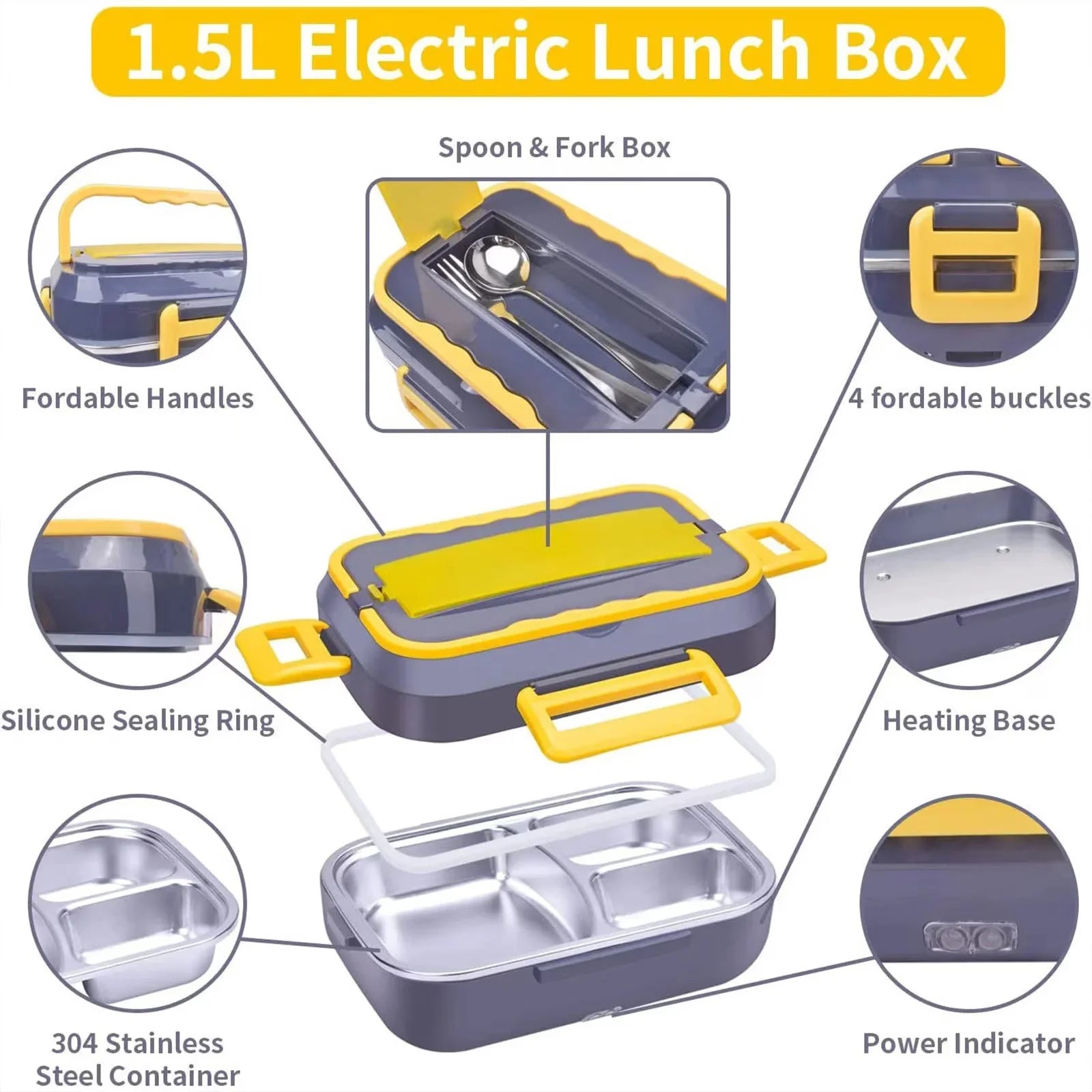Caserola Electrica Portabila 1.5L, Incalzitor Alimente, Alimentare Casa + Auto, 19.8x11.6x26.8 cm