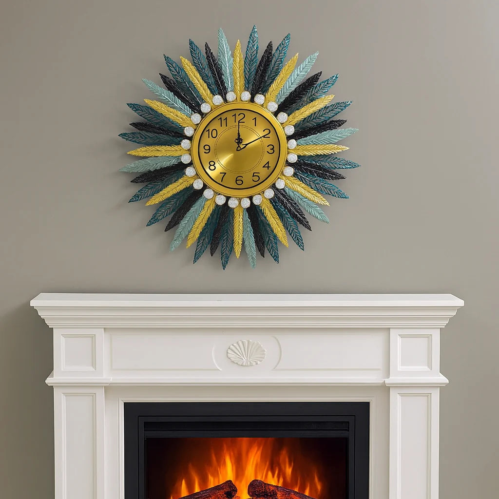Ceas de perete decorativ, design modern floare, metalic, 73cm