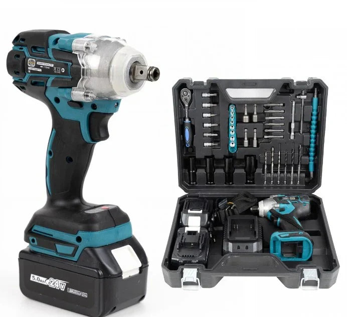 Cheie de Impact- Masina de Insurubat Leihmann, 550Nm, 43 de Accesorii, 2 Acumulatori 48V si Valiza de transport inclusa