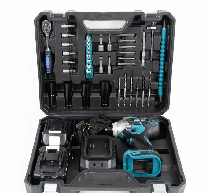 Cheie de Impact- Masina de Insurubat Leihmann, 550Nm, 43 de Accesorii, 2 Acumulatori 48V si Valiza de transport inclusa