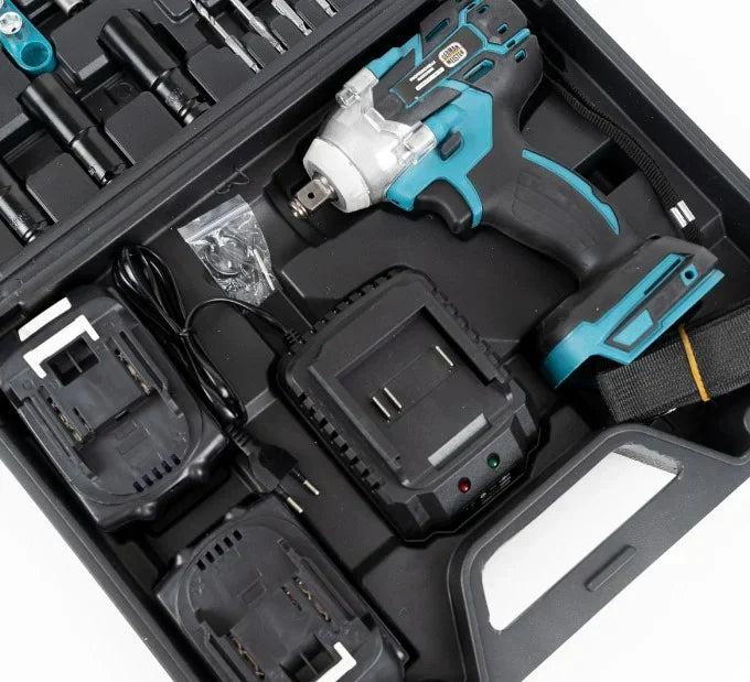 Cheie de Impact- Masina de Insurubat Leihmann, 550Nm, 43 de Accesorii, 2 Acumulatori 48V si Valiza de transport inclusa