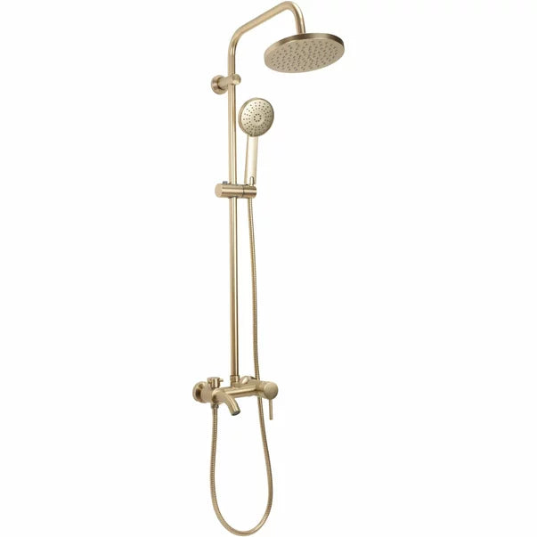 Coloana de Dus Premium Gold Brush efect ploaie 3 functii baterie monocomanda montaj pe perete