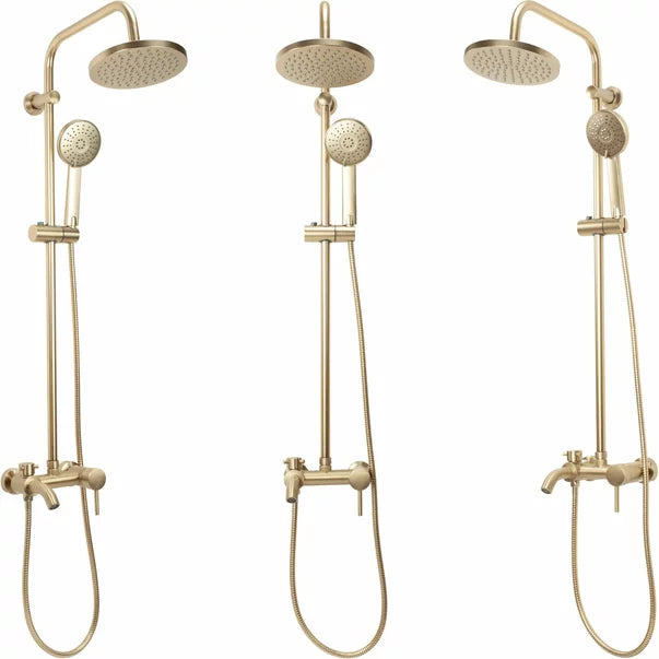 Coloana de Dus Premium Gold Brush efect ploaie 3 functii baterie monocomanda montaj pe perete