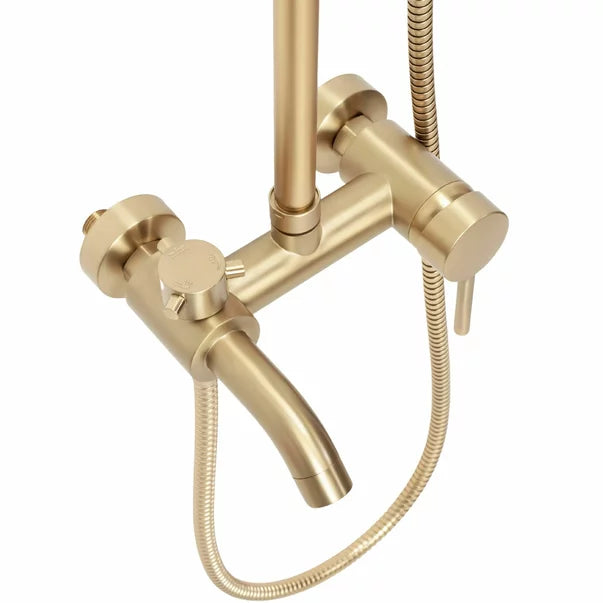Coloana de Dus Premium Gold Brush efect ploaie 3 functii baterie monocomanda montaj pe perete