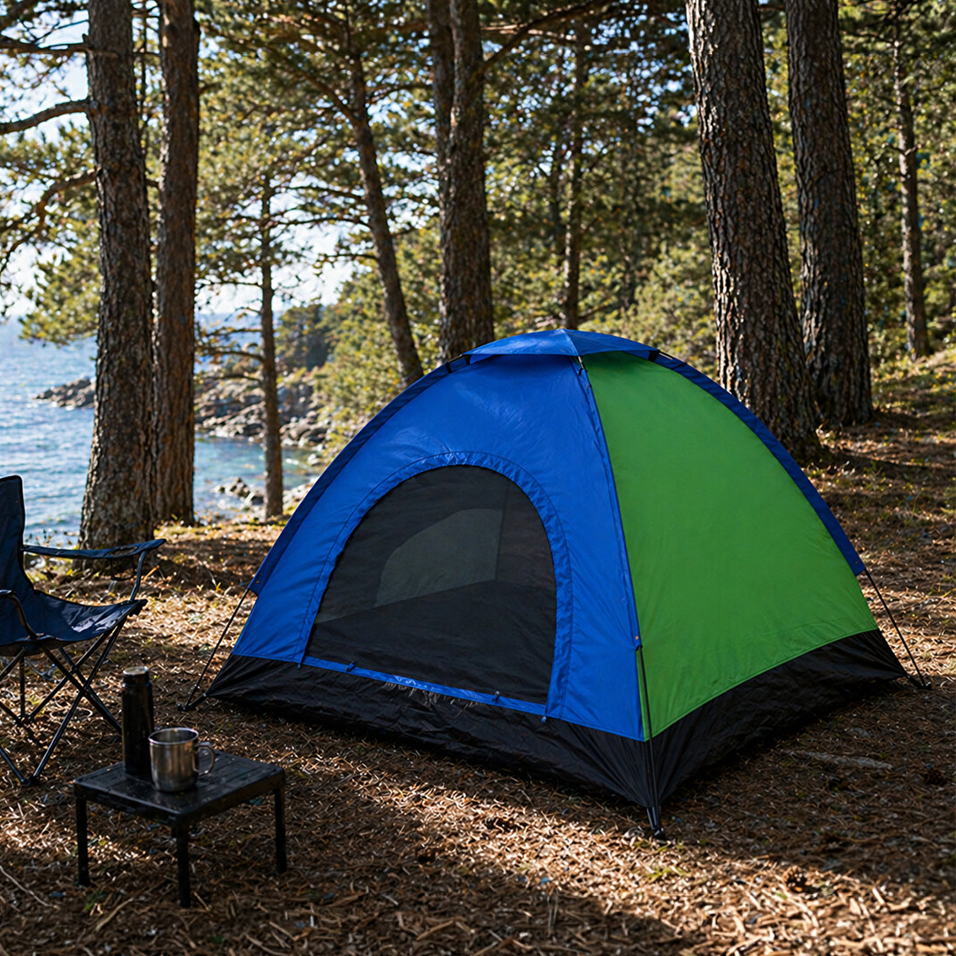 Cort Camping 2 Persoane 200x120x110cm | Poliester 170T Impermeabil | Filtru UV | Plasa Anti-Tantari | Ventilatie Superioara | Ancore Incluse