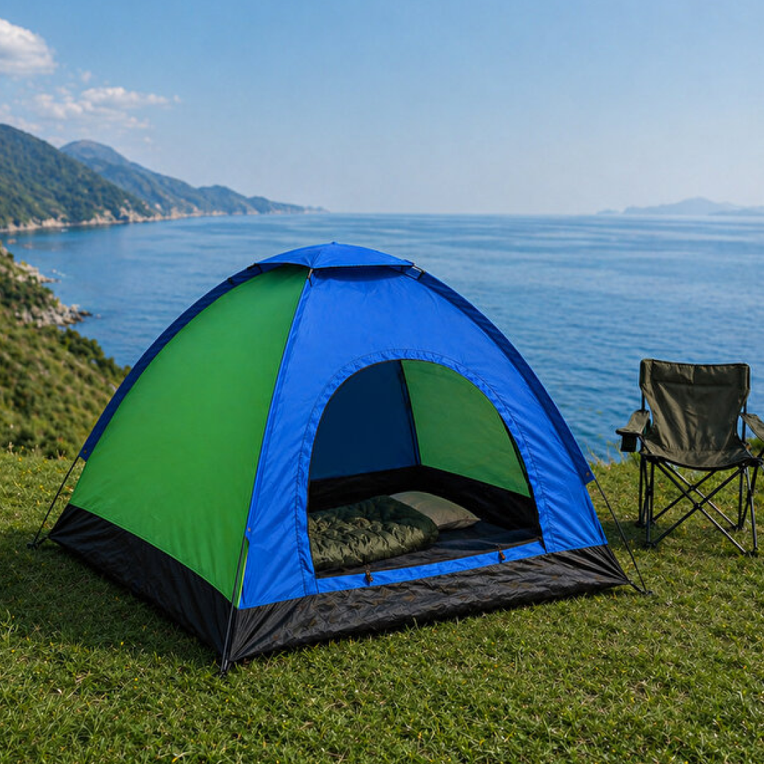 Cort Camping 2 Persoane 200x120x110cm | Poliester 170T Impermeabil | Filtru UV | Plasa Anti-Tantari | Ventilatie Superioara | Ancore Incluse