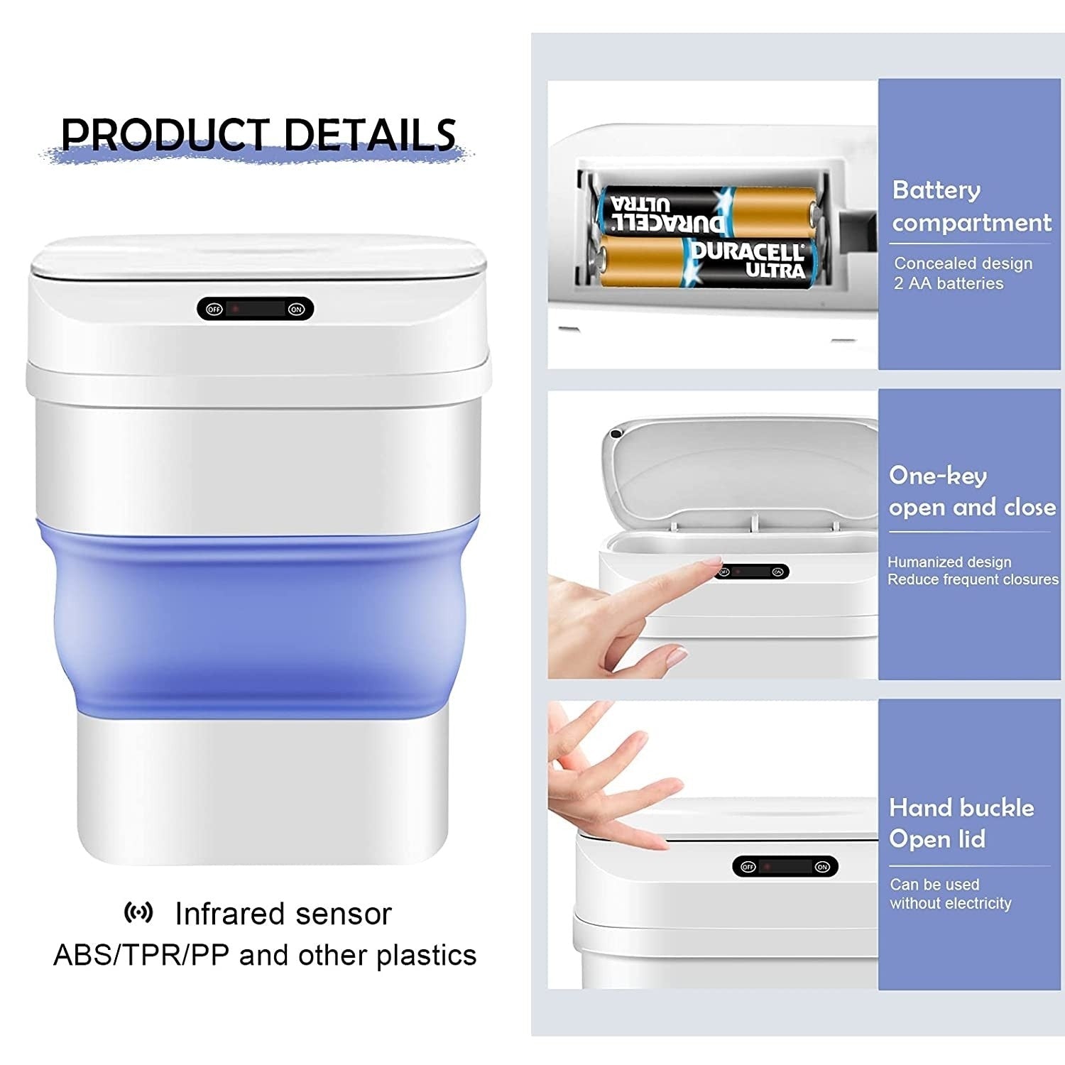 Cos de gunoi smart cu senzor de miscare, pliabil, 8L-17.5L