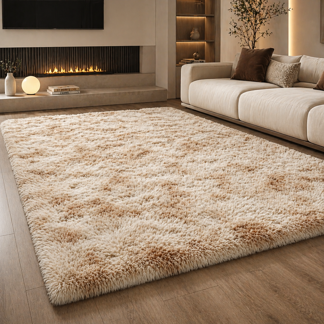 Covor pufos 150x200 cm gri sau bej antiderapant poliester fir lung lux living dormitor