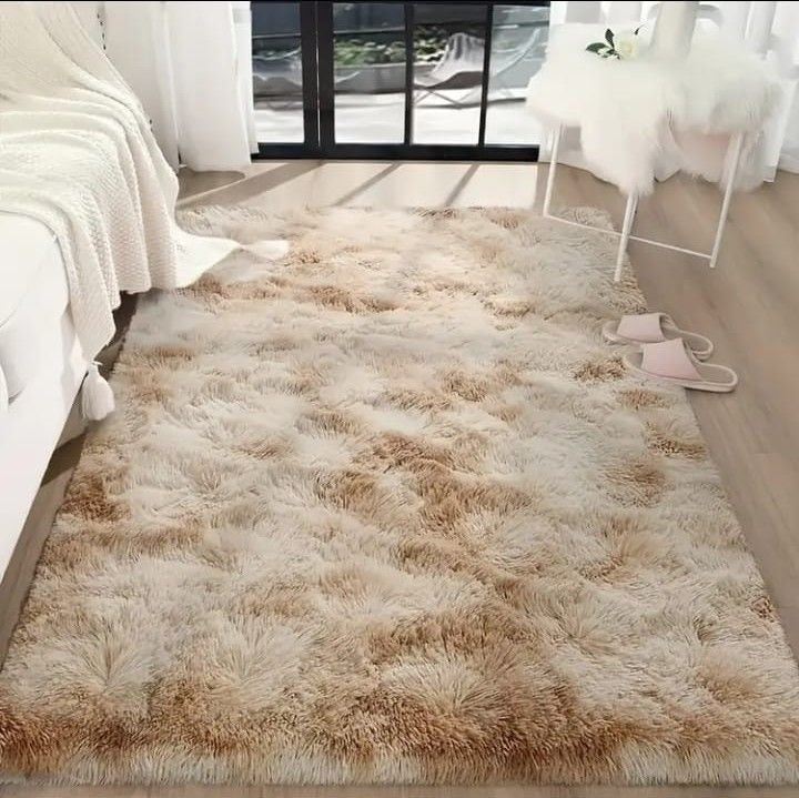 Covor pufos 150x200 cm gri sau bej antiderapant poliester fir lung lux living dormitor