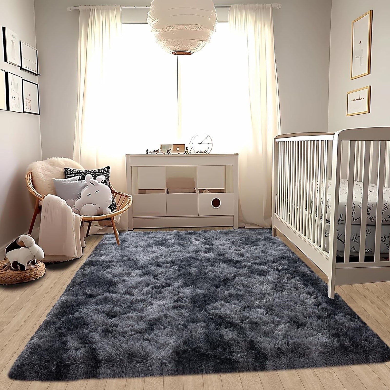 Covor pufos 150x200 cm gri sau bej antiderapant poliester fir lung lux living dormitor
