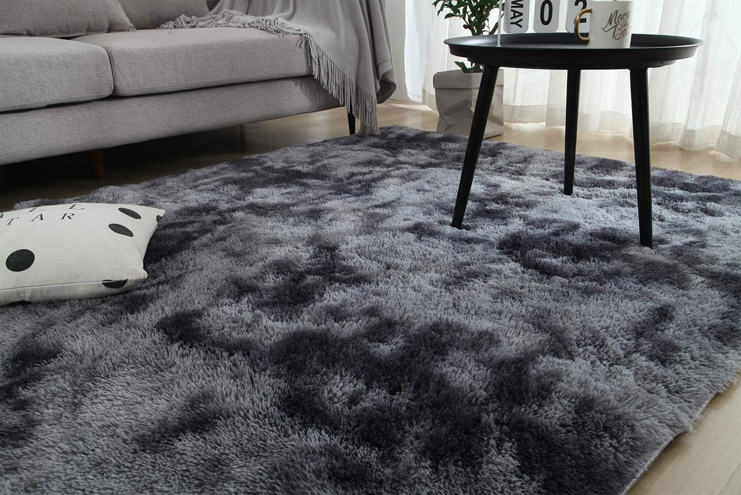 Covor pufos 150x200 cm gri sau bej antiderapant poliester fir lung lux living dormitor