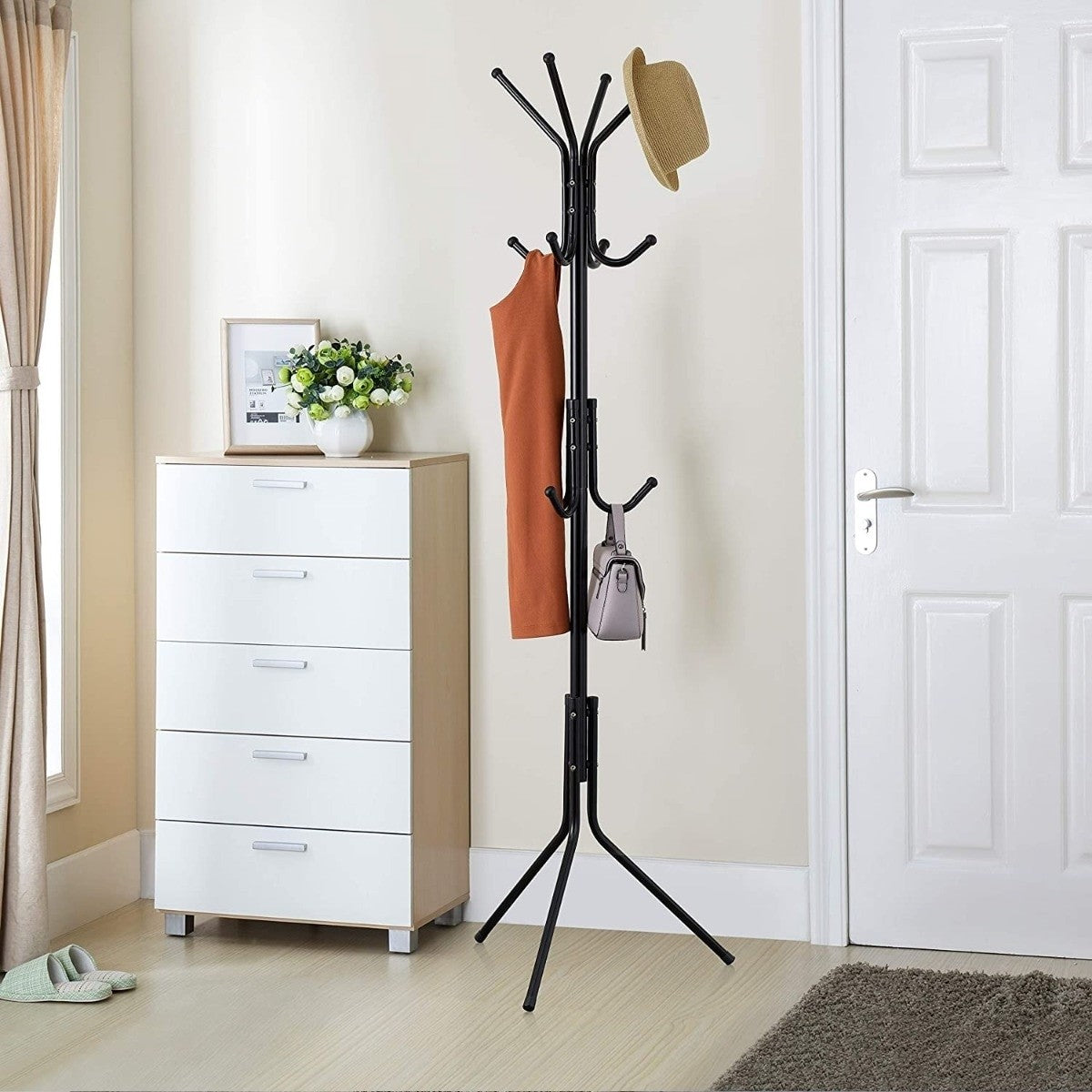 Cuier Tip Pom Metalic | 11 Agatatori | 45 x 175 cm | Design Modern Industrial | Negru