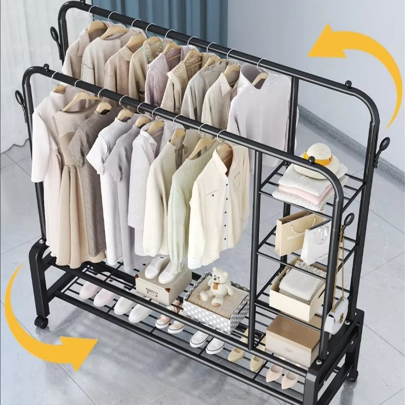 Cuier haine cu 2 suport pantofi, 5 rafturi, 135 x 50 x 162 cm