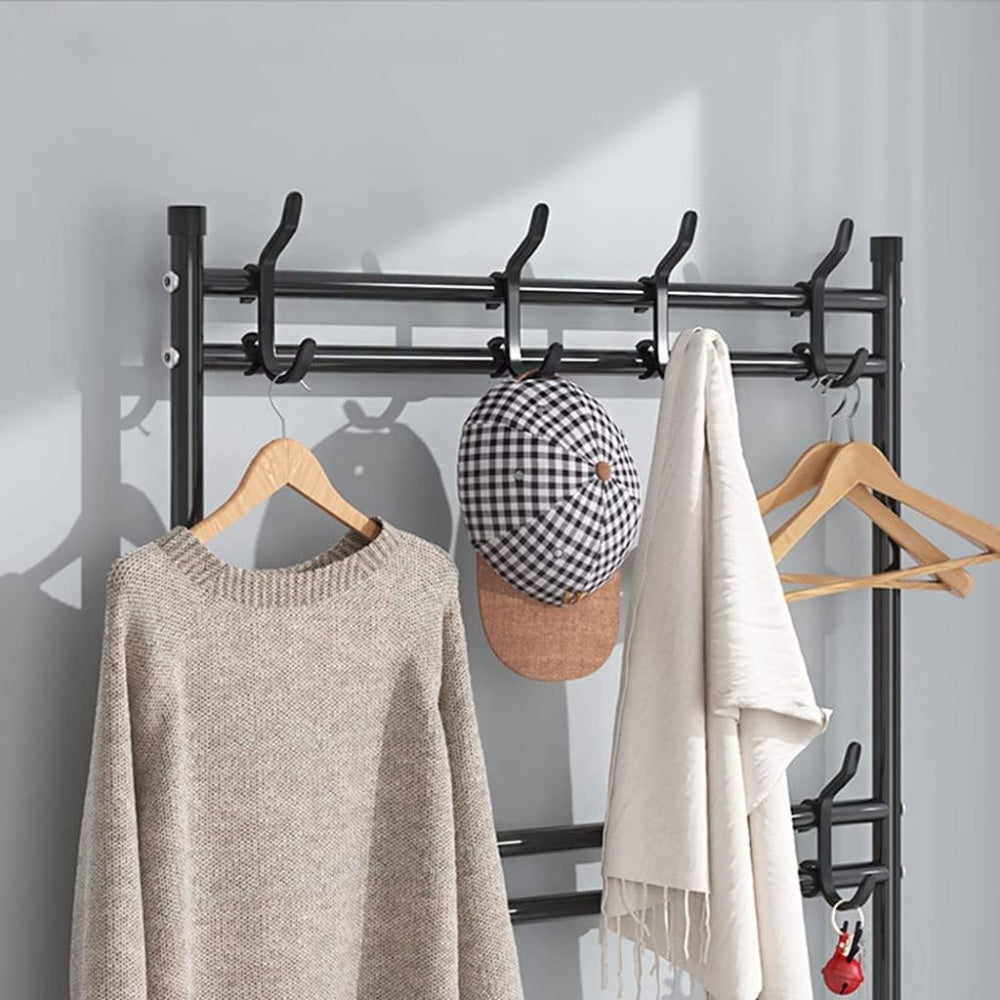 Cuier pentru haine cu suport pantofi, 4 rafturi, plastic