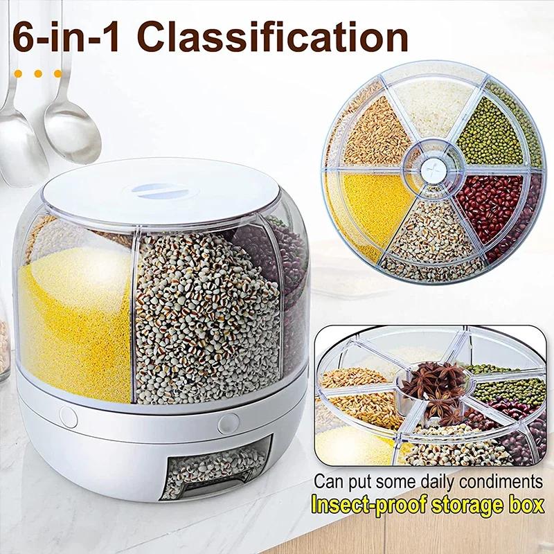 Dispenser rotativ pentru cereale, bomboane, 6 compartimente