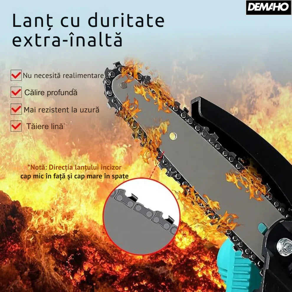 Drujba Fierastrau cu 2 Acumulator 48V, lama 6 inch/15 cm, 2 lanturi, fara fir, portabil