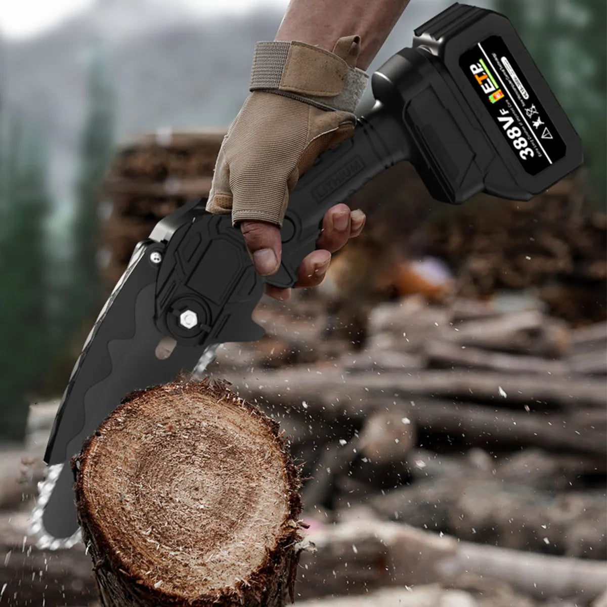 Drujba Fierastrau cu 2 Acumulator 48V, lama 6 inch/15 cm, 2 lanturi, fara fir, portabil