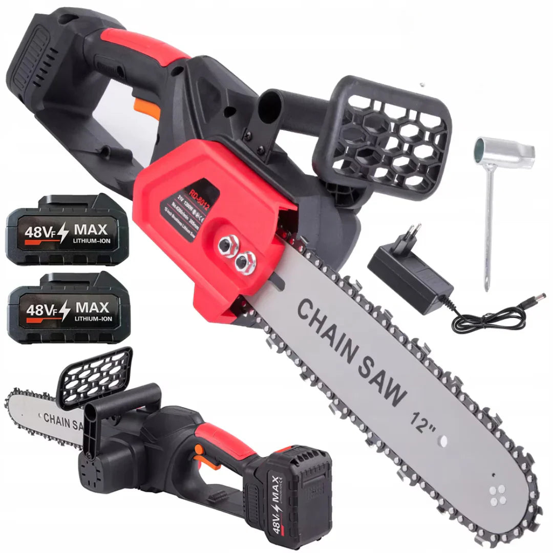 Drujba electrica cu lant 12 inch, cu 2 Acumulatori, 48 V, Lithium, 2 lanturi, 1200 W, 4800rpm, 305mm