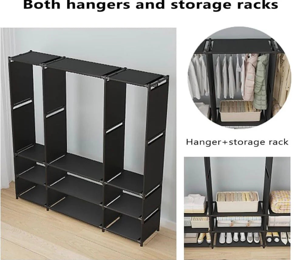 Dulap organizator haine cu rafturi si bara pentru umerase, 170x130x36 cm
