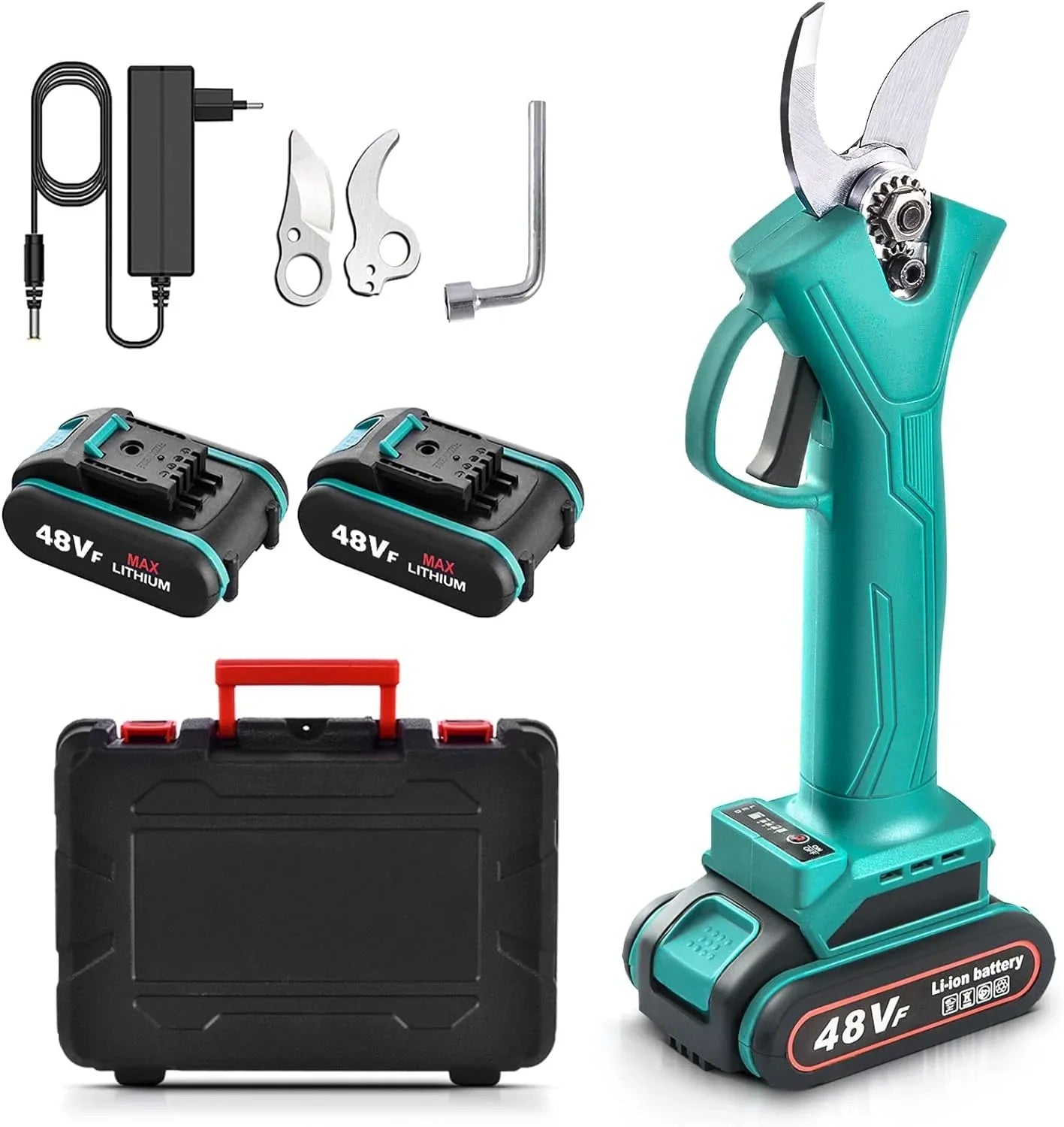 Foarfeca electrica pentru vita de vie si crengi, 2 acumulatori 48V, 2Ah