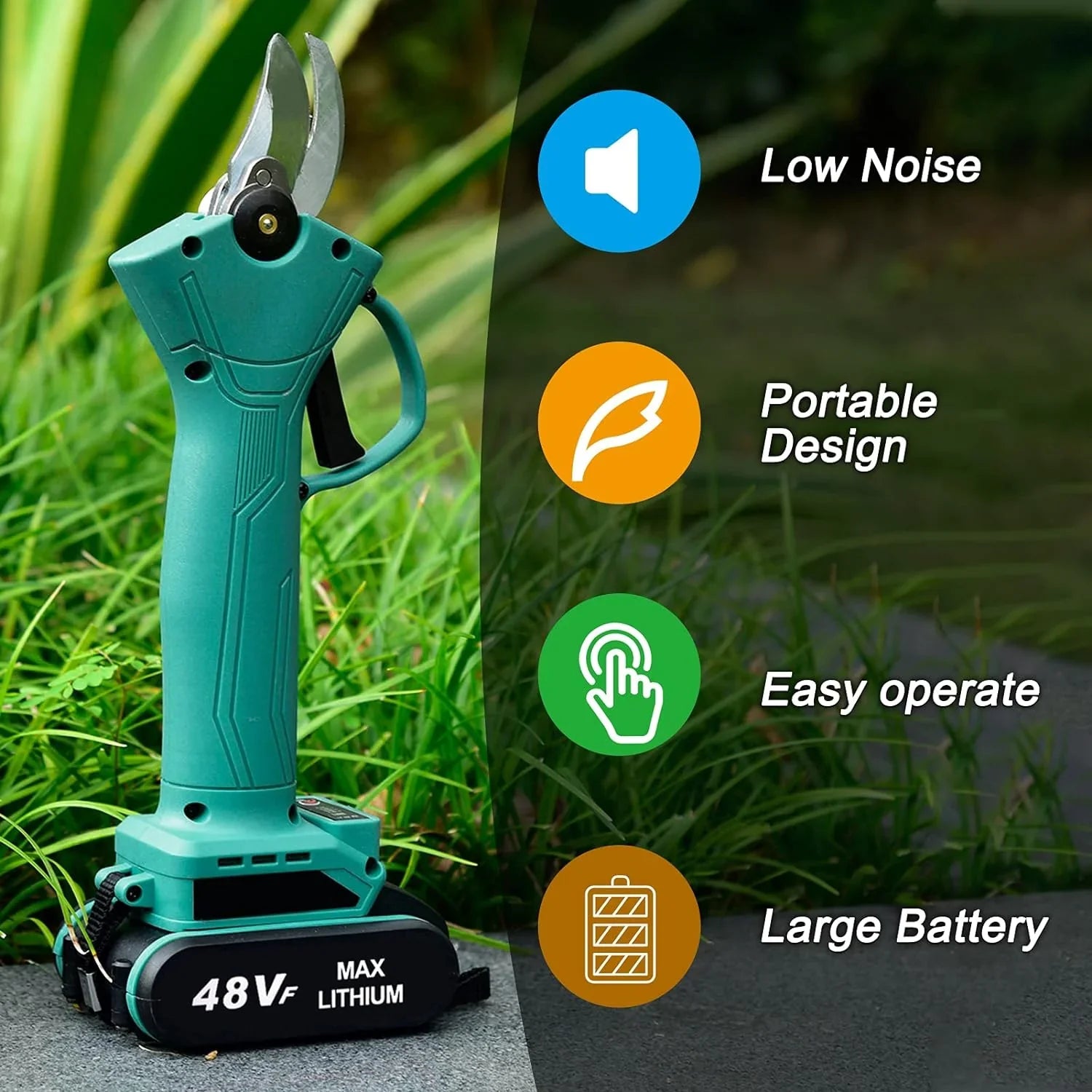 Foarfeca electrica pentru vita de vie si crengi, 2 acumulatori 48V, 2Ah