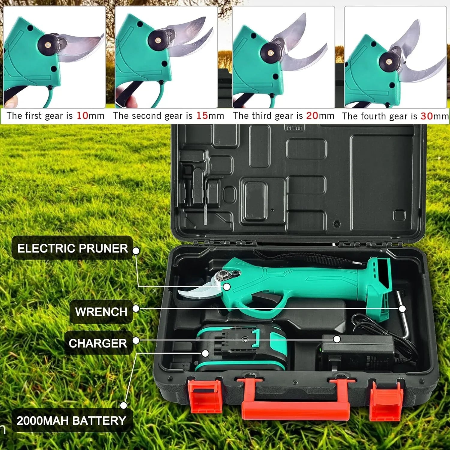 Foarfeca electrica pentru vita de vie si crengi, 2 acumulatori 48V, 2Ah