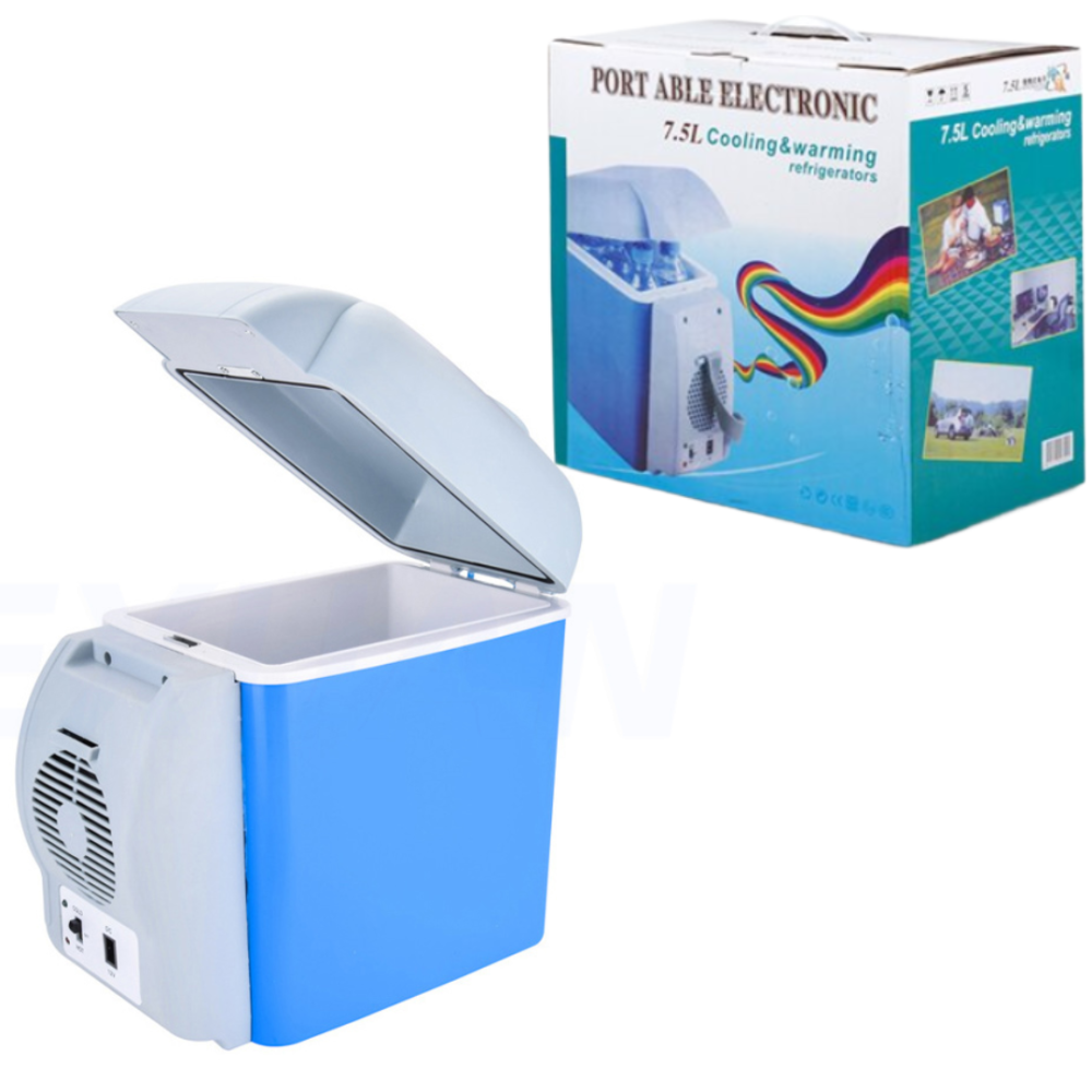 Frigider auto portabil, 12V, 7.5 l, Functie de racire si incalzire, Albastru/Alb