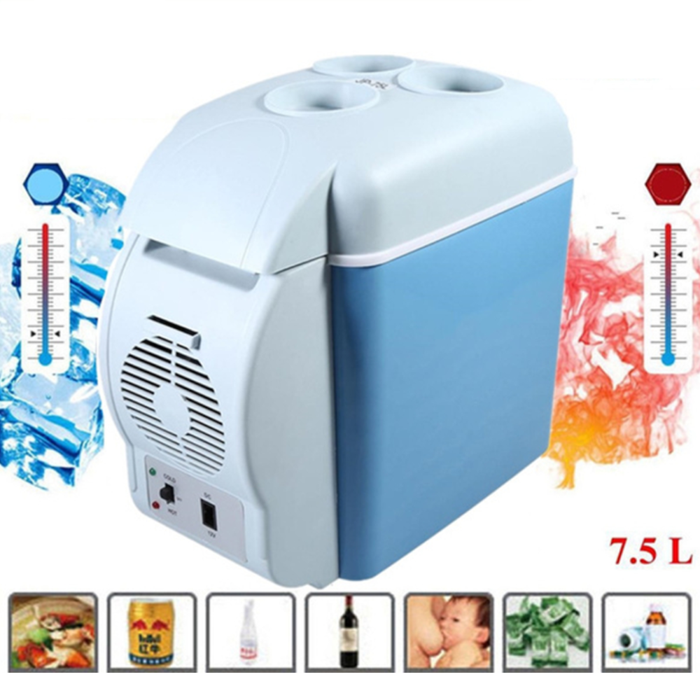 Frigider auto portabil, 12V, 7.5 l, Functie de racire si incalzire, Albastru/Alb