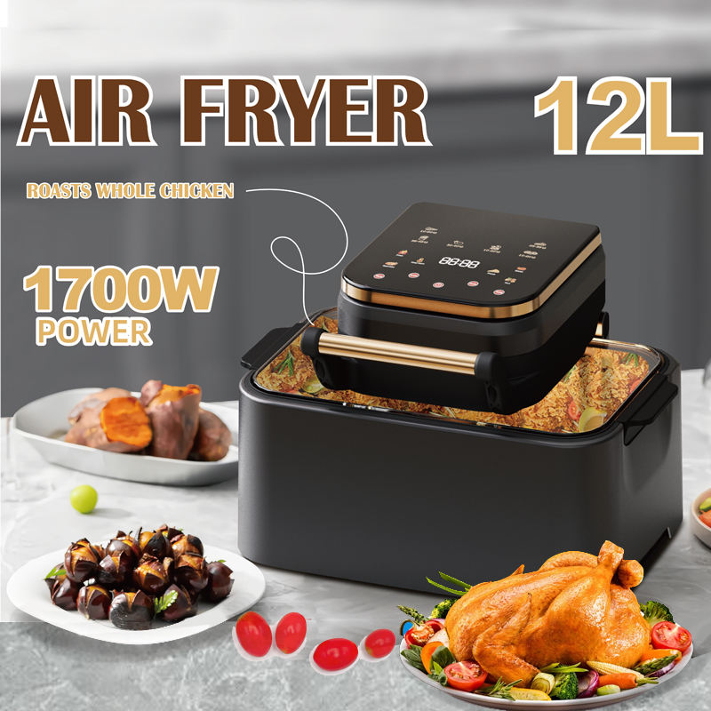 Friteuza Airfryer 3in1 12L, 1700W, Digital Display Led, Fara Ulei, Touch Control, 11 Programe, Timer, Negru-Auriu